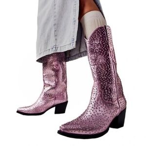 NWT Jeffrey Campbell Free People Pink Dagget Studded Western Cowboy Style Boots